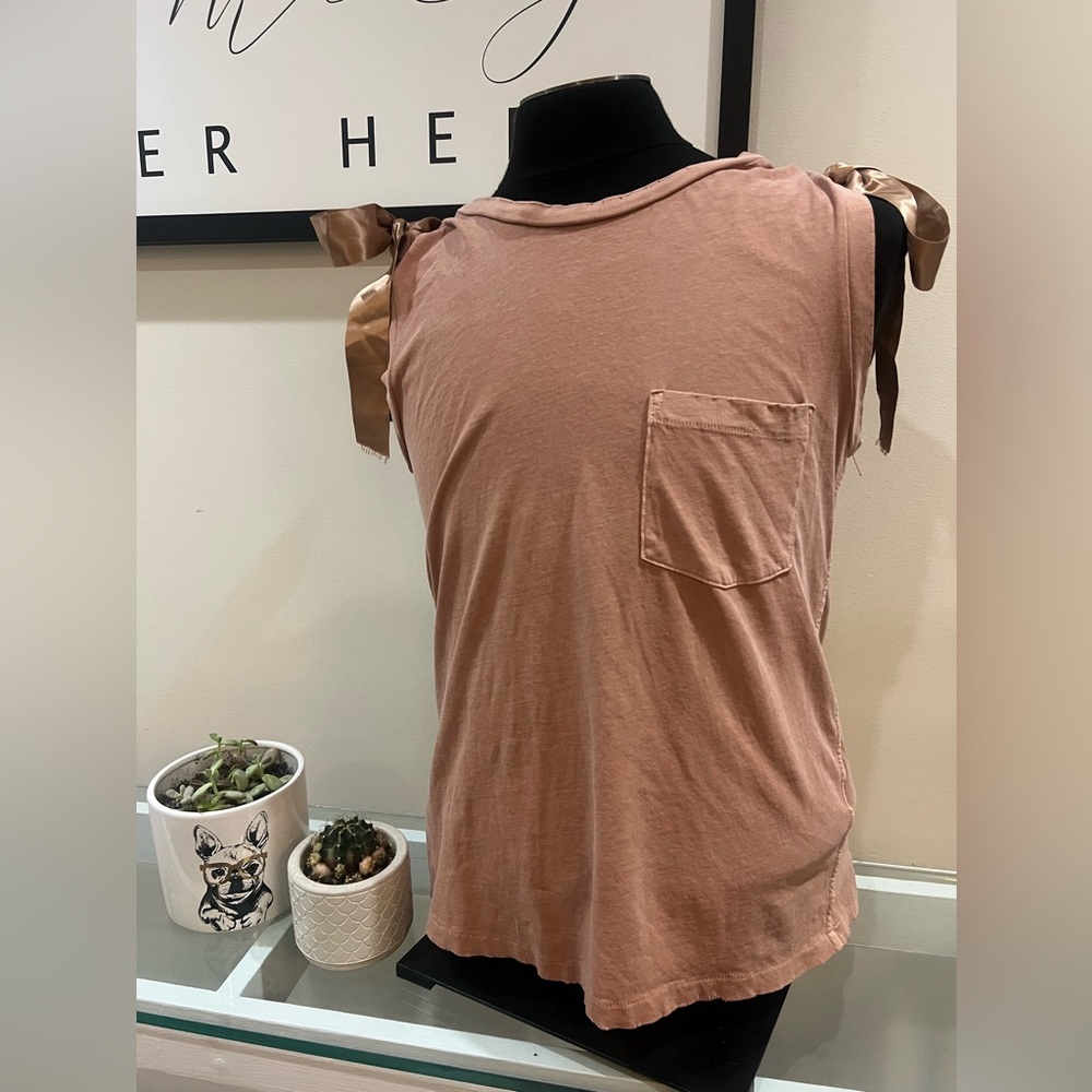 AMO Distressed Pink Short Sleeve Tee with Ties